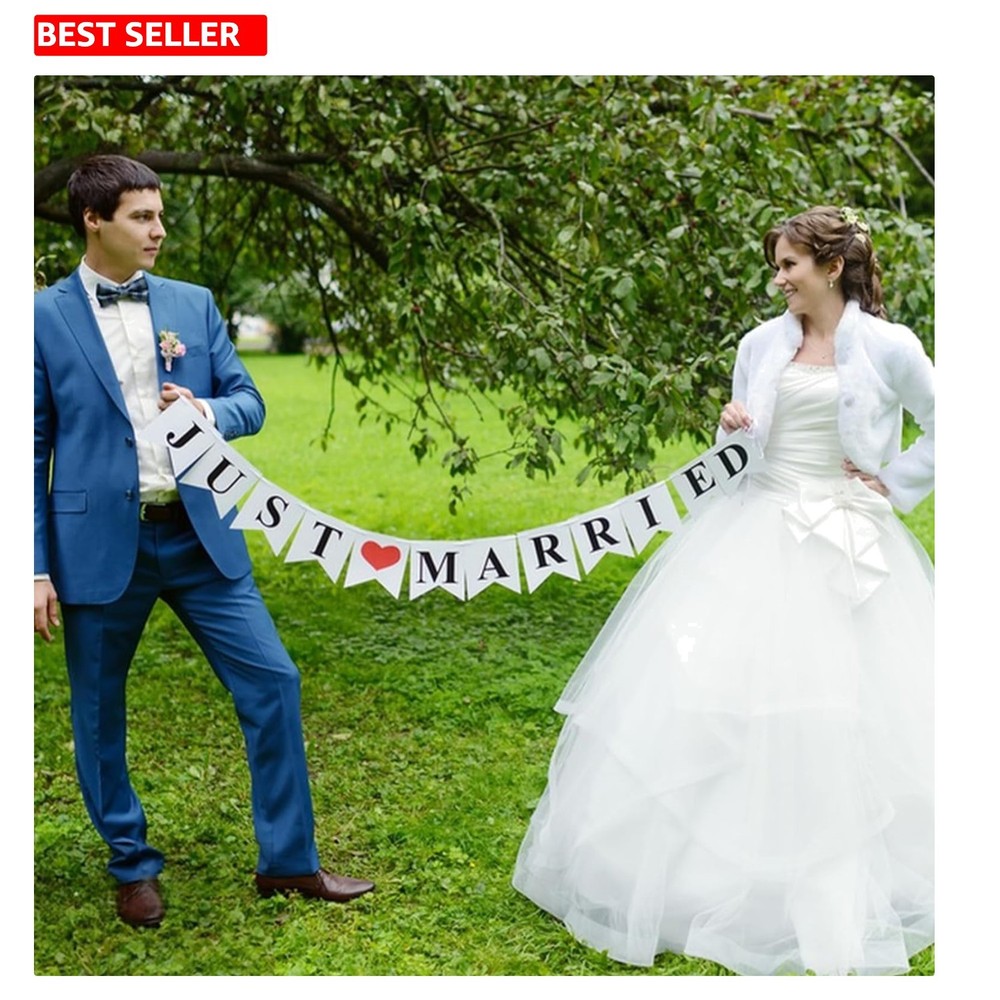 Versatile Just Married Decorations Banner – Perfect for Weddings & Engagements
