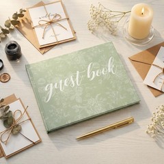 Engrowtic 7 x 9 Inches Floral Guest Book with Pen Hardcover Guestbook Green