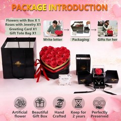 Gifts for Women Artificial Forever Flowers Box & Preserved Roses Red,silver