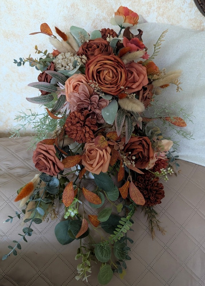 Terracotta Bridal Bouquet Artificial Silk Foam Flowers