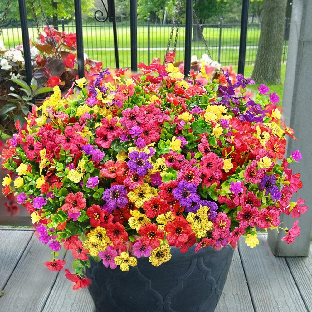 14 Bundle UV Resistant Artificial Outdoor Flowers Realistic Faux Planter Porch