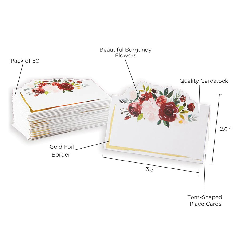 Set of 50 – Burgundy & Blush Place Cards