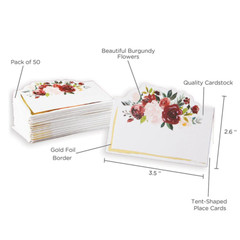 Set of 50 – Burgundy & Blush Place Cards