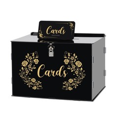 Black Acrylic Wedding Card Box Lock Reception Large 12.2×9.3×8.3 Inch DIY