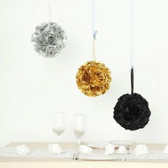 2 BLACK 7″ Silk Roses Flowers Kissing Balls Wedding Party Events Centerpieces