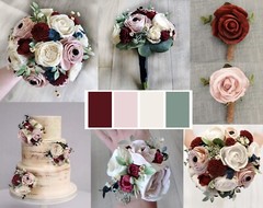 Burgundy & Pink Bridal Bouquet Blush Sola Wood Flower Artificial Bridesmaid Prom