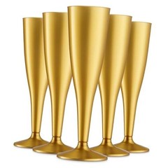 30 Pack Gold Plastic Champagne Flutes – 5 Oz Disposable Toasting Glasses –