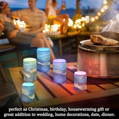 Blue Marble Flameless Candles with Remote Control and Timer, Adjustable