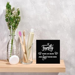Family Sign, Wooden Box Decor 5×5 in Family Shelf Decor, Family Plaque Black