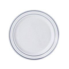 Plastic WHITE with Silver Rim 6″ PLATES Disposable Party Wedding WHOLESALE