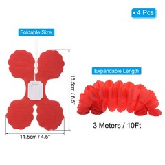 4Pcs Total 40Ft Four-Leaf Tissue Paper Garland Hanging Streamers, Red