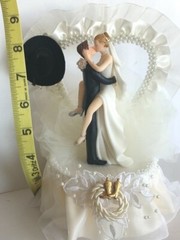 Western Honeymoon Night, Rhinestone and Pearl, Heart, Ivory and Gold Cake Top