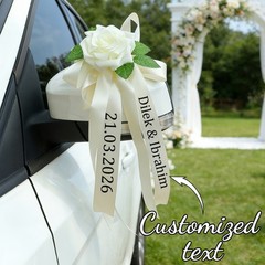 2pcs Wedding Car Decoration Set Bows Bouquet Set DIY Simulation Flowers Wedding◐