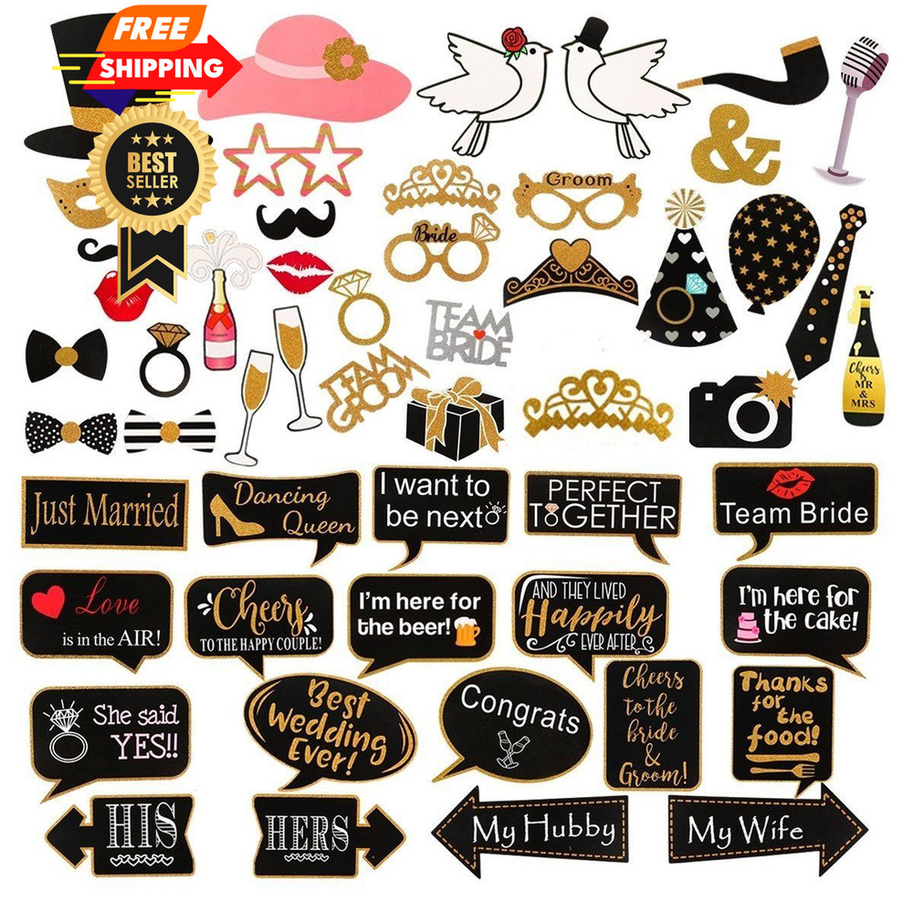 60Pcs Wedding Photo Booth Props, Props for Photos Colorful