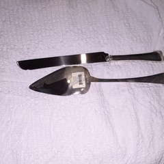 Lenox Wedding Cake Knife & Server Set, Silver Tone Glossy Metal, 2pc