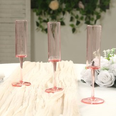 6 BLUSH Cylindrical 6 oz Reusable Plastic Champagne Flute Glasses Party Events