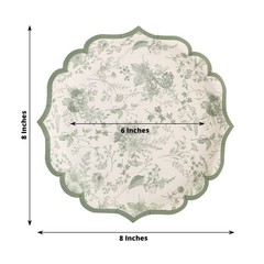 25 WHITE SAGE GREEN 10″ Floral Leaf Print Paper PLATES Scalloped Rim Party Event