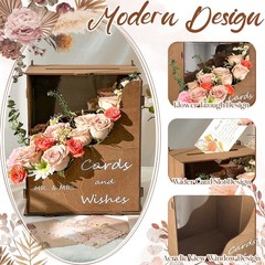 Brown Wooden Wedding Card Box Wave Flower Trough Reception Money Gift Boxes