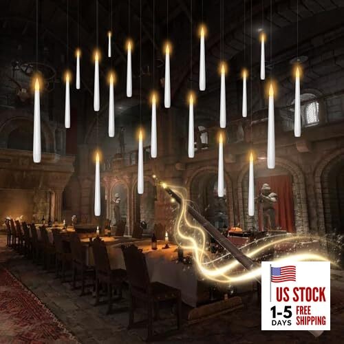 Flameless Floating Candles with Wand，20 Pcs Magic LED Hanging Taper White-20pcs