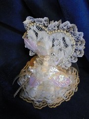 New Elegant Lace Covered Heart Mirror with shimmering flower Wedding CakeTop #83