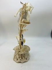 Vintage 1940s 1950s Wedding Cake Topper Bride Groom Bell Fabric Flower Arch