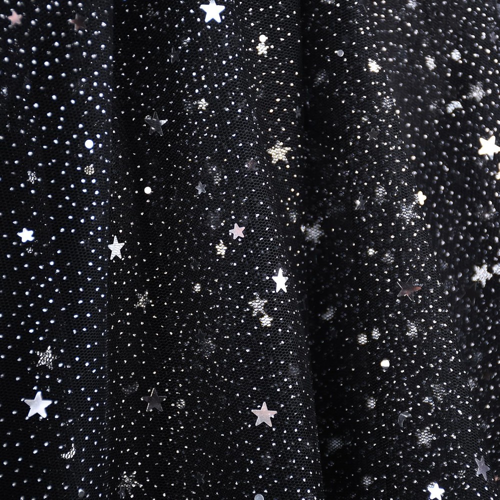 SAYUAN 54″ x 3 Yards Glitter Tulle Fabric Rolls Silver Stars 3 Yards, Black