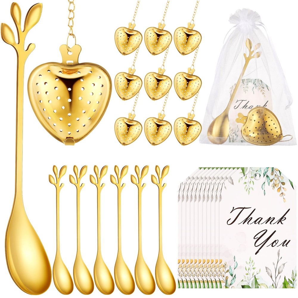 Yiyiring 25 Sets Bridal Shower Tea spoon: about 7.4 inches long, Gold