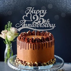 Luxurious Silver Glitter 25th Anniversary Cake Topper – Eco-Friendly & Sturdy