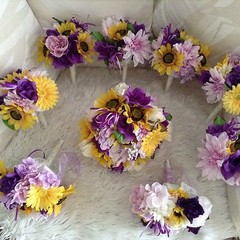 Wedding flowers bridal bouquets decoration sunflowers lav purple 7 bouquet
