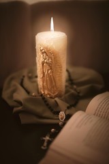Virgen De Guadalupe Candle Religious Protects Family White Golden Decor 1 PCS