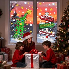 Vellibring Christmas Window Clings Decorations,Extra Large Reusable Decals Ru…