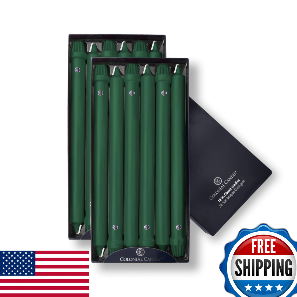 Colonial Candle Unscented Taper Candles, 12 in, Evergreen, Pack of 12