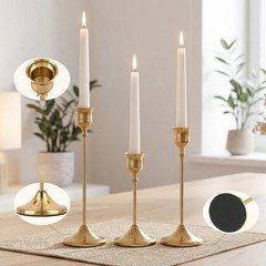 Metal Taper Candlestick Holders Vintage Brass Home Decor for Set of 6 Gold