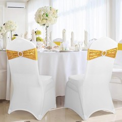 50x Stretch Sequin Chair Sashes Bow Bands w/ Buckle Wedding Banquet Party Decor