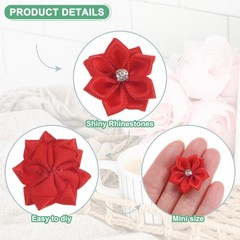 100 PCS Satin Ribbon Flowers, 1.2″ Fabric Flowers for Crafts [Bright Red]