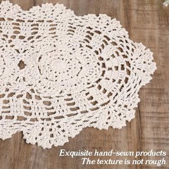 2 PCS Crochet Table Doilies, Elegant Lace Placemats for Furniture, Oval Lace