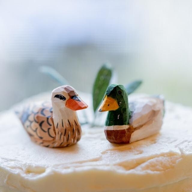 Mallard Duck Love Bird Cake Topper Bride & Groom Wedding Engagement Wood Statue
