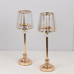 2 GOLD CLEAR 15″ Metal Votive CANDLE HOLDERS Crystal Glass Lamp Shade Events