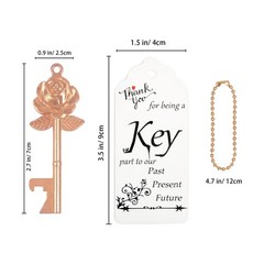 Aokbean 100 PCS Rose Flower Shaped Keys Wedding Favors 2.75 inches, Gold