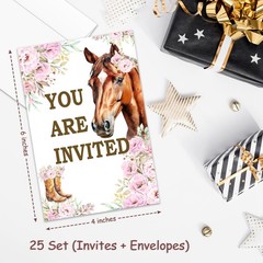Horse Birthday Invitations For Girls, Cowgirl Girl Birthday Party Invitations…
