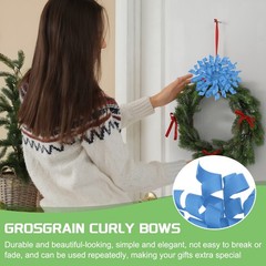 6 Pcs 4 Inch Grosgrain Curly Bows for Gift Wrapping Self-Adhesive Dark Blue