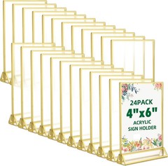 24 Pack – 4″x6″ Gold Acrylic Picture Frames – Gold Border, Double Sided Holders