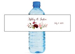 Blush & Burgandy Arrangement Water Bottle Labels Weddings Birthday Engagement