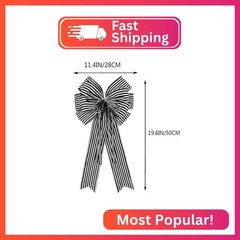 Hongsome 2 Pack Black White Stripe Halloween Fall Bows for Wreaths,12”x20”Black