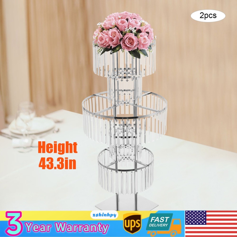 2Pcs Acrylic Crystal Flower Stand Wedding Vase Party Dinner Pedestal Stand Decor
