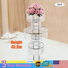 2Pcs Acrylic Crystal Flower Stand Wedding Vase Party Dinner Pedestal Stand Decor