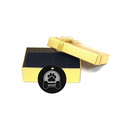 Black Paw Print with Woof Bone Design Pet Collar Charm Round Tag with Gift Box