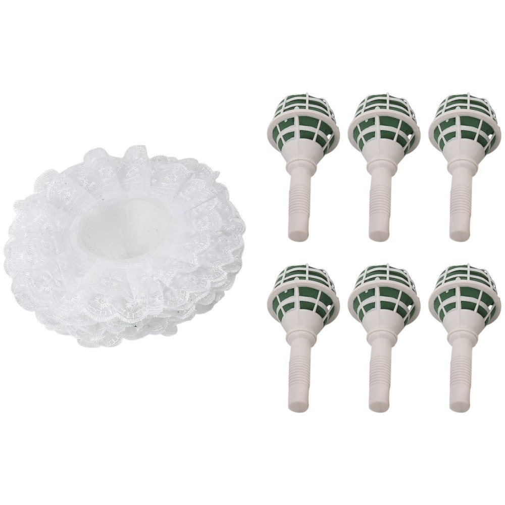 6 Wedding Bridal Bouquet Holder Handles with 6 White Lace Collar Flower2240