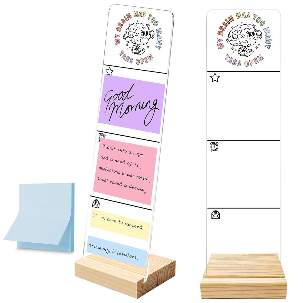Monitor Memo Board with Removable Wooden Base 12.2 x 3.1 inches, Brain Label