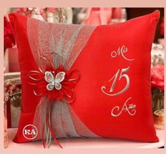 NEW! Quinceanera Kneeling pillow Red with Silver – cojin para quinceanera rojo